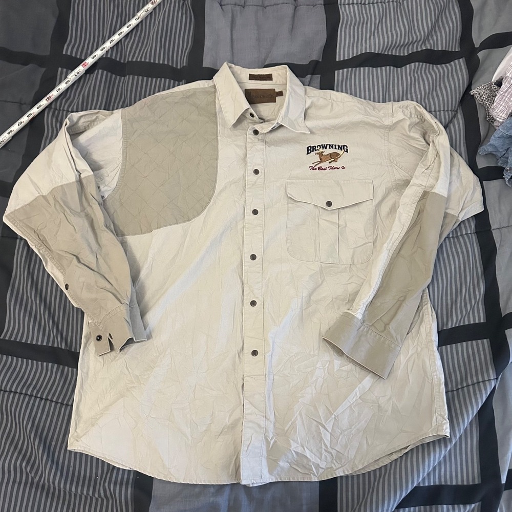 Mens XL Long Sleeve Shirt Browning Shooter Super Naturals Pearl Snap Two Tone